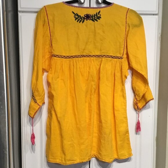 Unbranded Embroidered Mustard Yellow Peasant Top - Picture 2 of 4